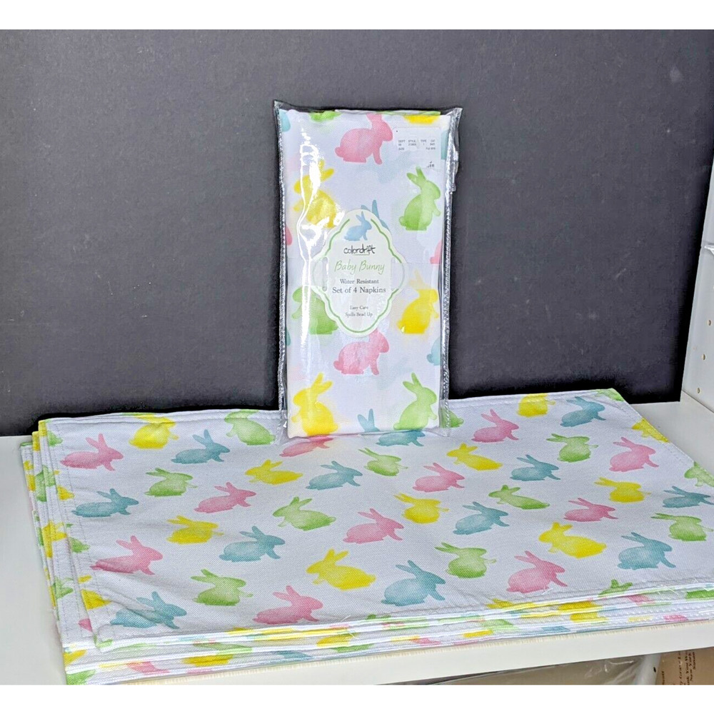 Easter Bunny Cloth Napkins and Placemats Pastels Set 4 Each NEW